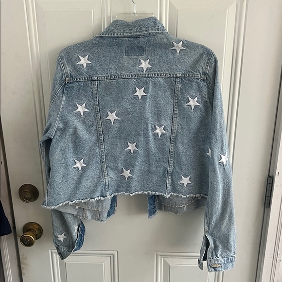 Zenana Women’s Large Outfitters Blue Denim Jacket with White Stars 100% cotton - Picture 6 of 8